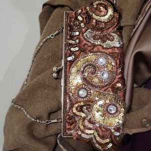 Apt 9 beaded and sequin BROWN BRONZE GOLD clutch